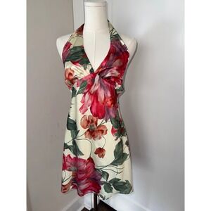 Pepper Mayo Yellow Floral‎ Halter Neck Mini Dress